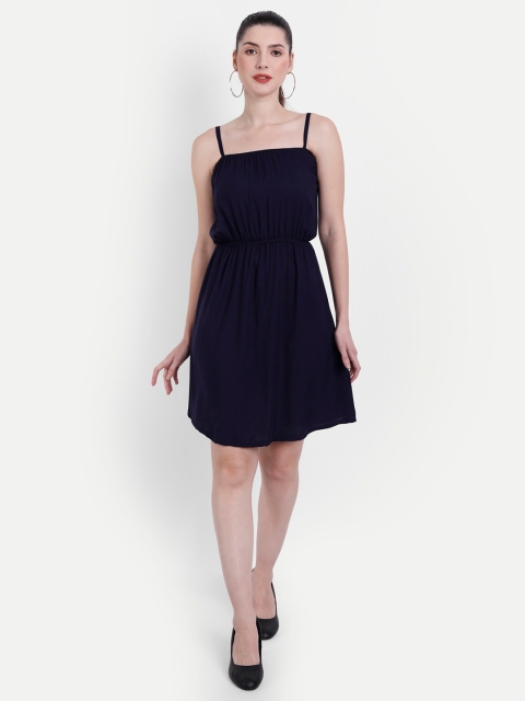 

Globon Impex Navy Blue Solid Fit & Flare Dress