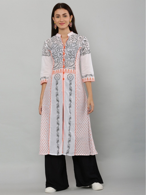 

DEGE Women White & Black Ethnic Motifs Printed Block Print Crepe Kurta