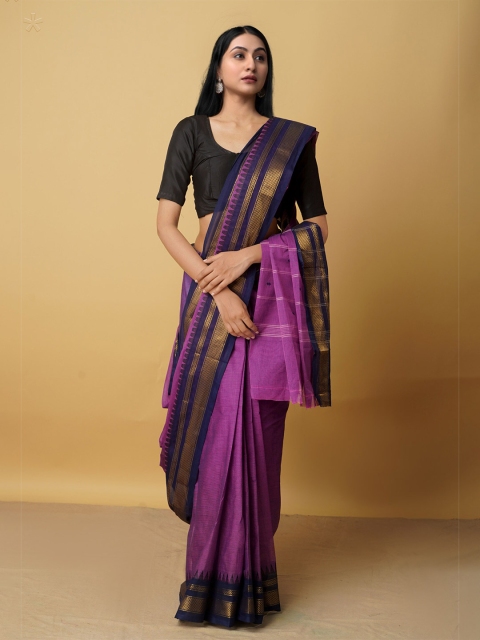 

Unnati Silks Women Purple & Blue Pure Cotton Kanjeevaram Saree