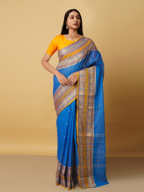 

Unnati Silks Blue & Orange Woven Design Pure Cotton Kanjeevaram Saree