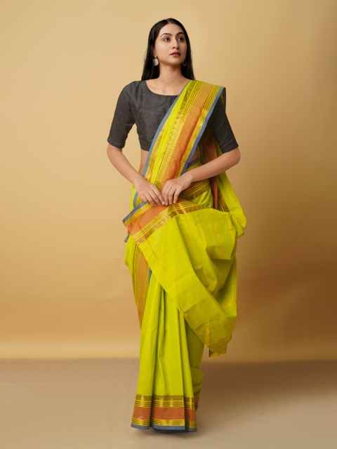 

Unnati Silks Women Green Zari Pure Cotton Kanjeevaram Saree