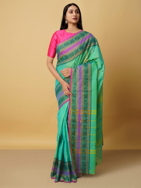 

Unnati Silks Green & Pink Woven Design Pure Cotton Kanjeevaram Saree