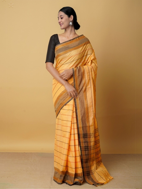 

Unnati Silks Orange & Black Woven Design Zari Pure Cotton Kanjeevaram Saree