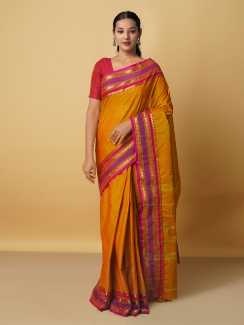 

Unnati Silks Women Yellow & Red Zari Pure Cotton Kanjeevaram Saree