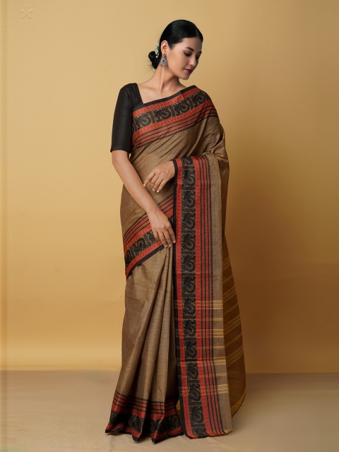 

Unnati Silks Brown & Red Ethnic Motifs Zari Pure Cotton Kanjeevaram Saree