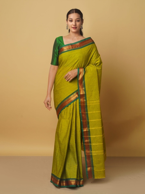 

Unnati Silks Green & Gold-Toned Zari Pure Cotton Kanjeevaram Saree