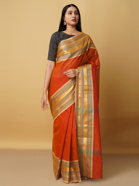 

Unnati Silks Maroon & Gold-Toned Ethnic Motifs Zari Pure Cotton Kanjeevaram Saree