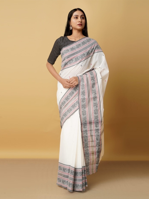 

Unnati Silks White & Grey Pure Cotton Handloom Kanjeevaram Saree