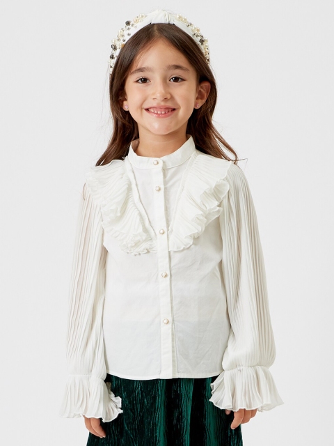 

One Friday Girl Off White Mandarin Collar Shirt Style Top