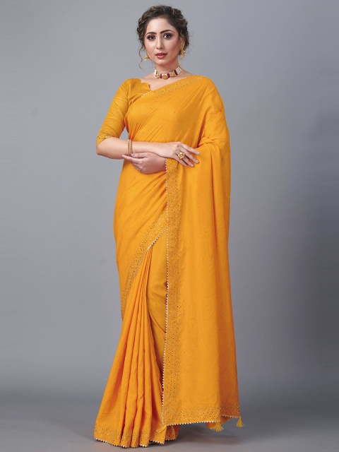 

Fashion FRICKS Yellow Embellished Silk Blend Saree