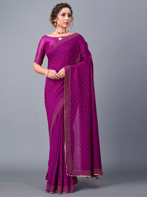 

Fashion FRICKS Purple & Gold-Toned Embellished Silk Blend Saree