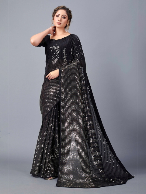 

Fashion FRICKS Black & Gold-Toned Embellished Silk Blend Saree