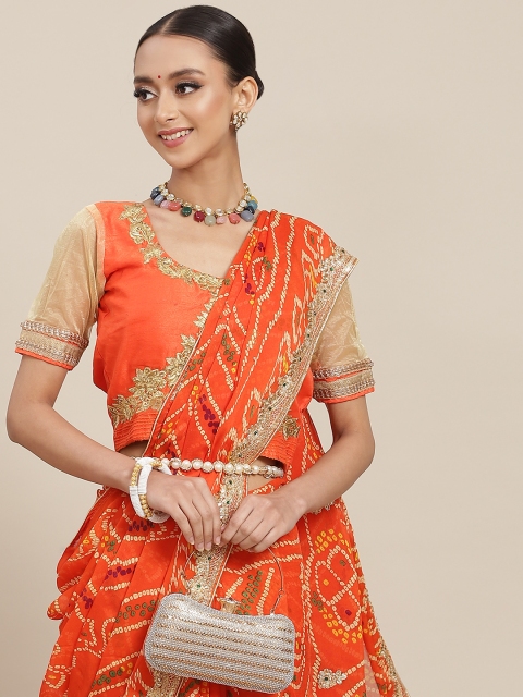 

Chhabra 555 Orange Bandhani Print Saree with Embellished Belt