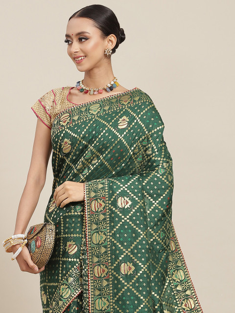 

Chhabra 555 Green & Golden Woven Design Chanderi Saree