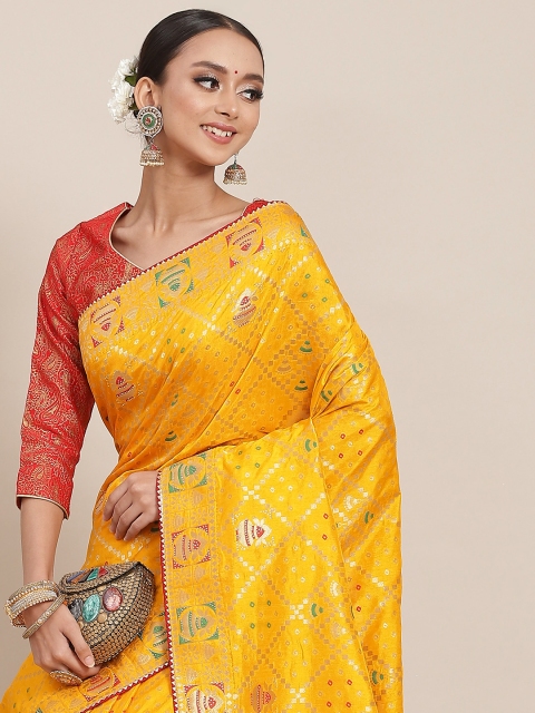 

Chhabra 555 Yellow Woven Design Chanderi Saree