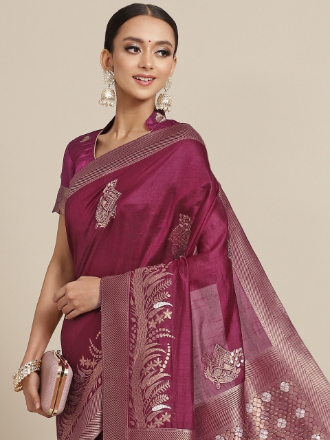 

Chhabra 555 Maroon Ethnic Motifs Embellished Chanderi Saree