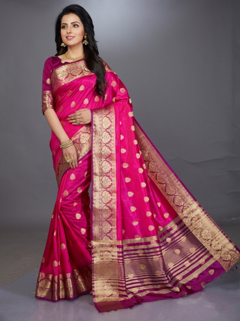 

MS RETAIL Pink And Gold Toned Ethnic Motifs Zari Kanjeevaram Saree