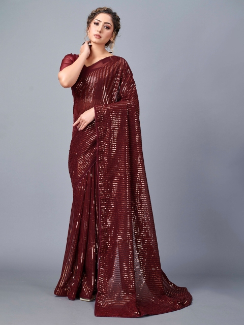 

Fashion FRICKS Brown Embellished Sequinned Silk Blend Saree