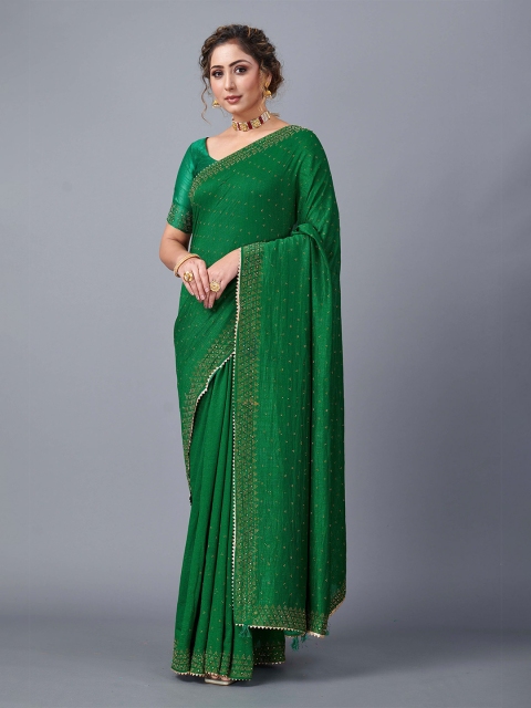 

Fashion FRICKS Green & Gold-Toned Embellished Embroidered Silk Blend Saree