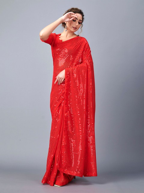 

Fashion FRICKS Red & Gold-Toned Embellished Silk Blend Saree