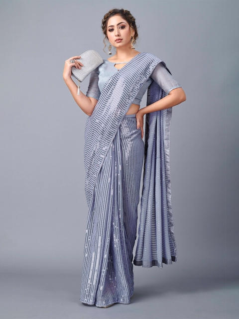 

Fashion FRICKS Grey Embellished Sequinned Silk Blend Saree