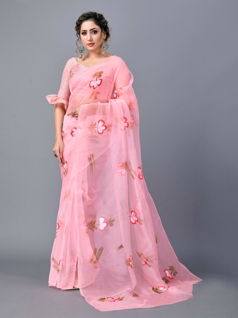 

Fashion FRICKS Pink & Red Floral Organza Saree
