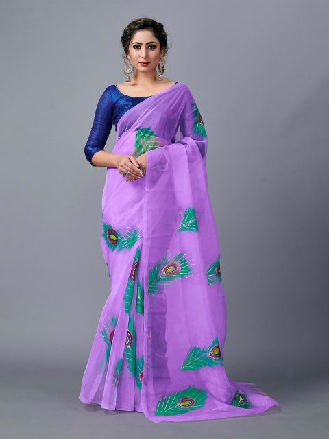 

Fashion FRICKS Purple & Green Embroidered Organza Saree