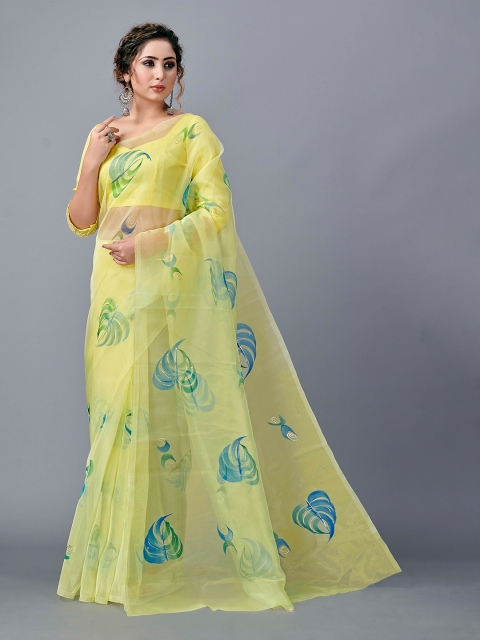 

Fashion FRICKS Yellow & Blue Ethnic Motifs Organza Saree