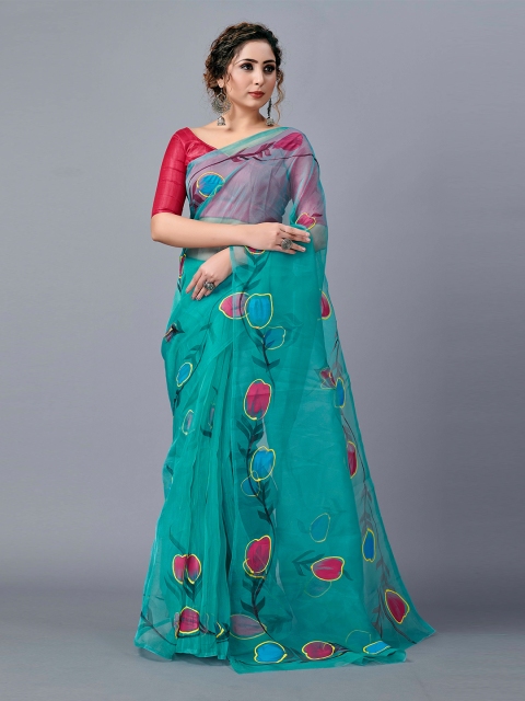 

Fashion FRICKS Blue & Red Floral Organza Saree