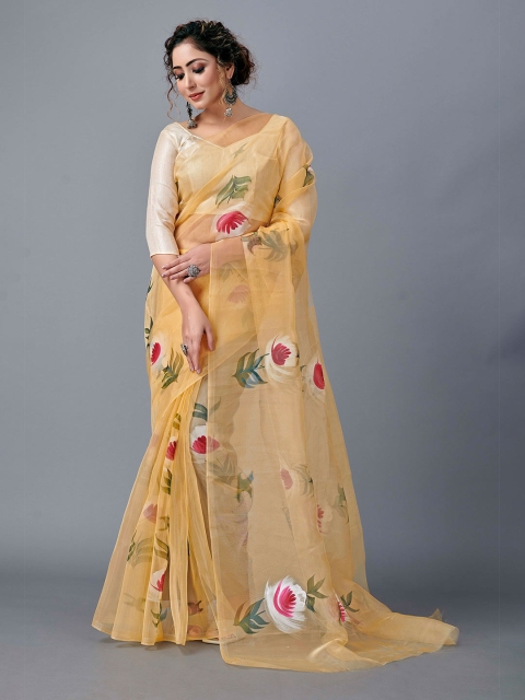

Fashion FRICKS Cream-Coloured & White Floral Organza Saree
