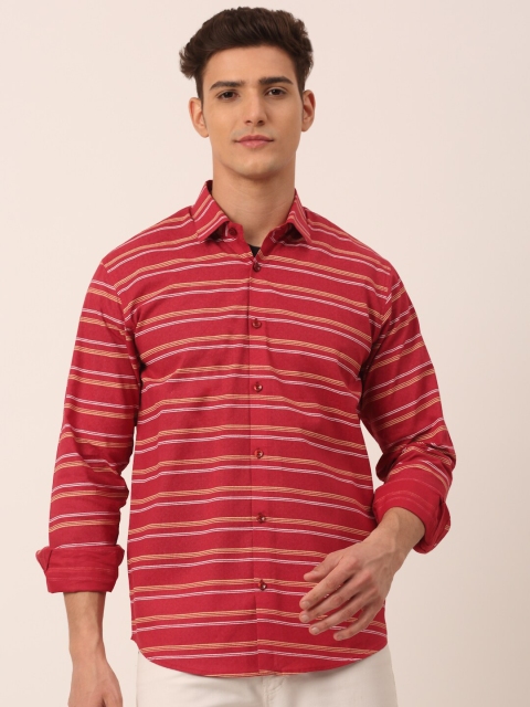 

JAINISH Men Maroon Classic Slim Fit Horizontal Striped Casual Shirt