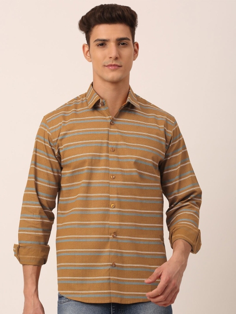 

JAINISH Men Mustard Classic Slim Fit Horizontal Stripes Striped Casual Shirt