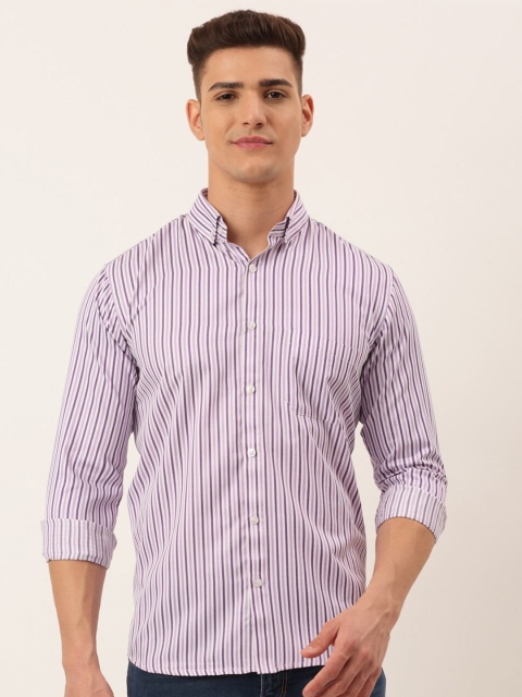 

JAINISH Men Violet Classic Slim Fit Striped Casual Shirt