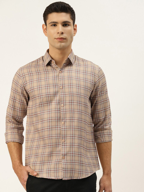 

JAINISH Men Brown Classic Slim Fit Tartan Checks Checked Casual Shirt