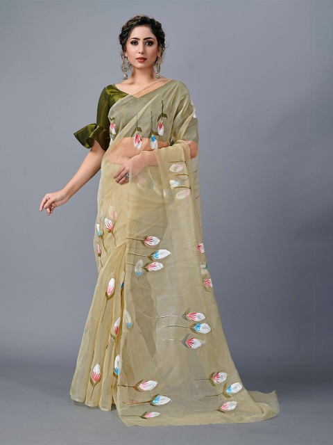 

Fashion FRICKS Beige & Pink Floral Organza Saree