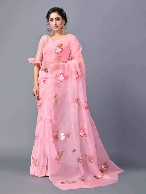 

Fashion FRICKS Pink & Red Floral Organza Saree