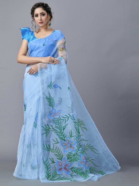 

Fashion FRICKS Blue & Green Floral Organza Saree