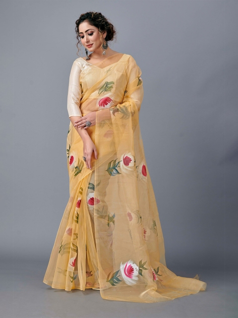 

Fashion FRICKS Cream-Coloured & White Floral Organza Saree