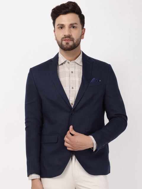 

Blackberrys Men Navy Blue Notched Lapel Collar Blazer