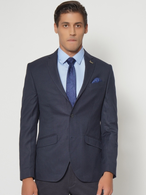 

Blackberrys Men Navy Blue Tailored Jacket with Patchwork
