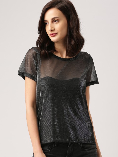 

all about you Women Black Sheer Top
