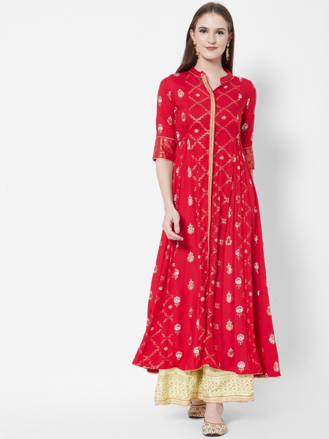 

Vedic Women Green Ethnic Motifs Embroidered Kurta with Palazzos