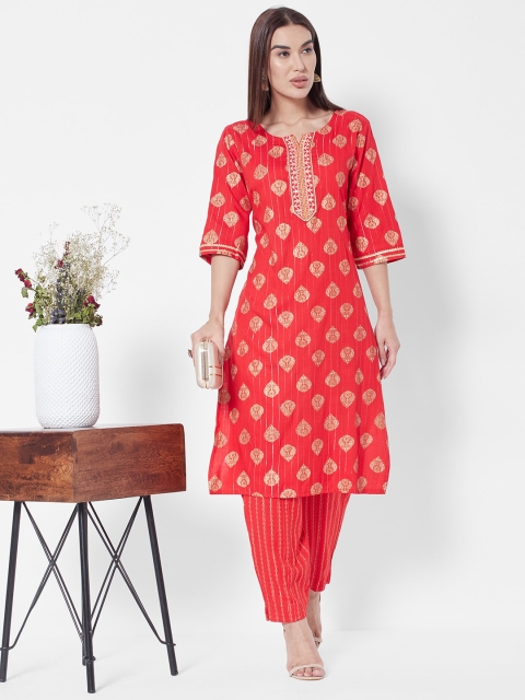 

Vedic Women Yellow Ethnic Motifs Printed Liva Kurta with Salwar