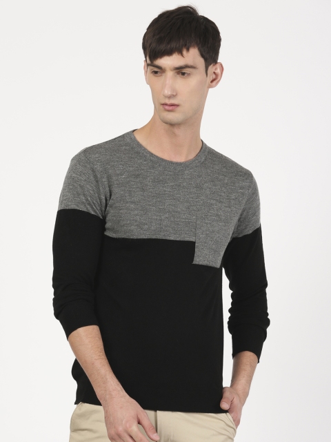 

ether Men Grey & Black Colourblocked Pullover