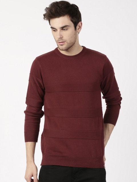 

ether Men Maroon Self Striped Pullover