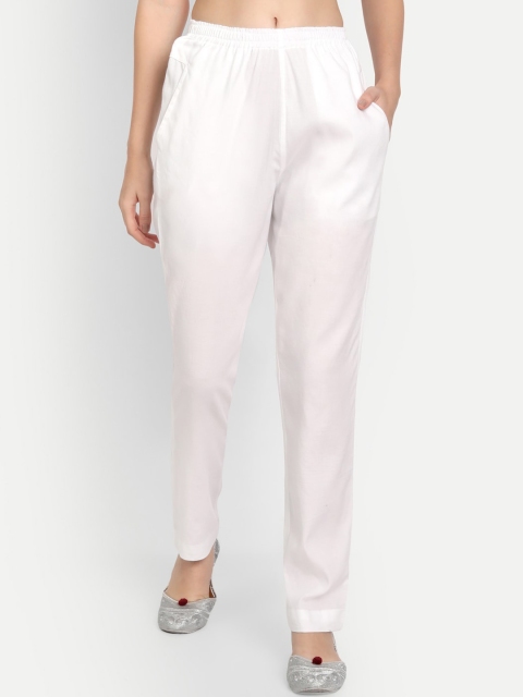 

APELLA Women White Comfort Cotton Pleated Trousers