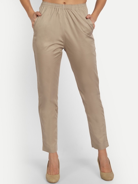 

APELLA Women Beige Cotton Comfort Trousers
