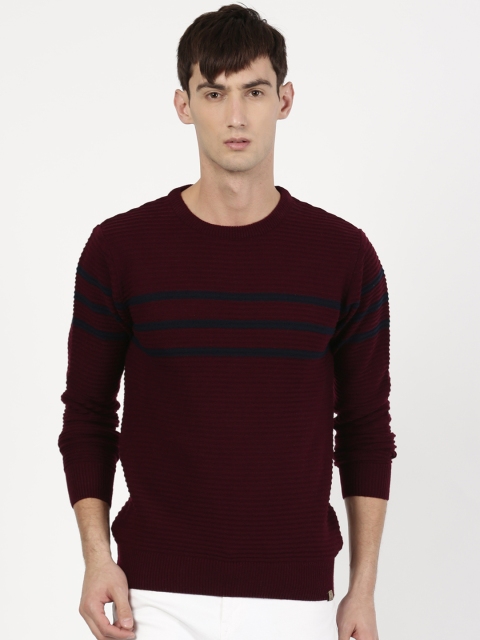 

ether Men Maroon Striped Pullover