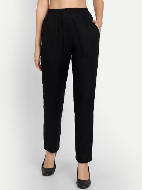 

APELLA Women Black Cotton Comfort Trousers