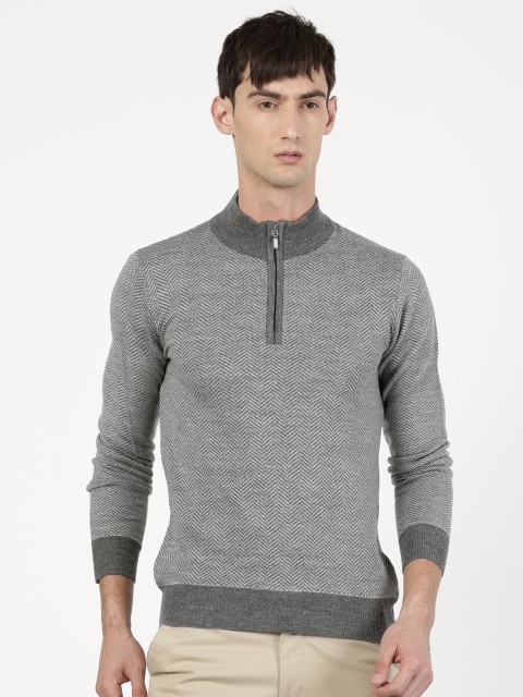 

ether Men Grey Self Design Pullover